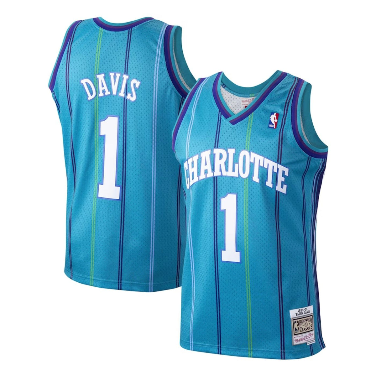 Charlotte Hornets Baron Davis 1999-00 Mitchell & Ness Teal Basketball Jersey - image 1
