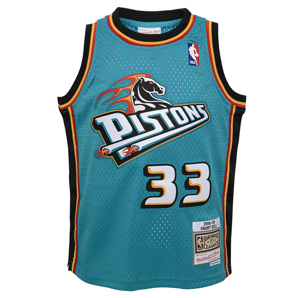 Detroit Pistons Grant Hill Mitchell & Ness Teal 1998-99 Hardwood Classics Swingman Jersey - image 2