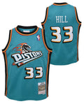 Detroit Pistons Grant Hill Mitchell & Ness Teal 1998-99 Hardwood Classics Swingman Jersey - image 1