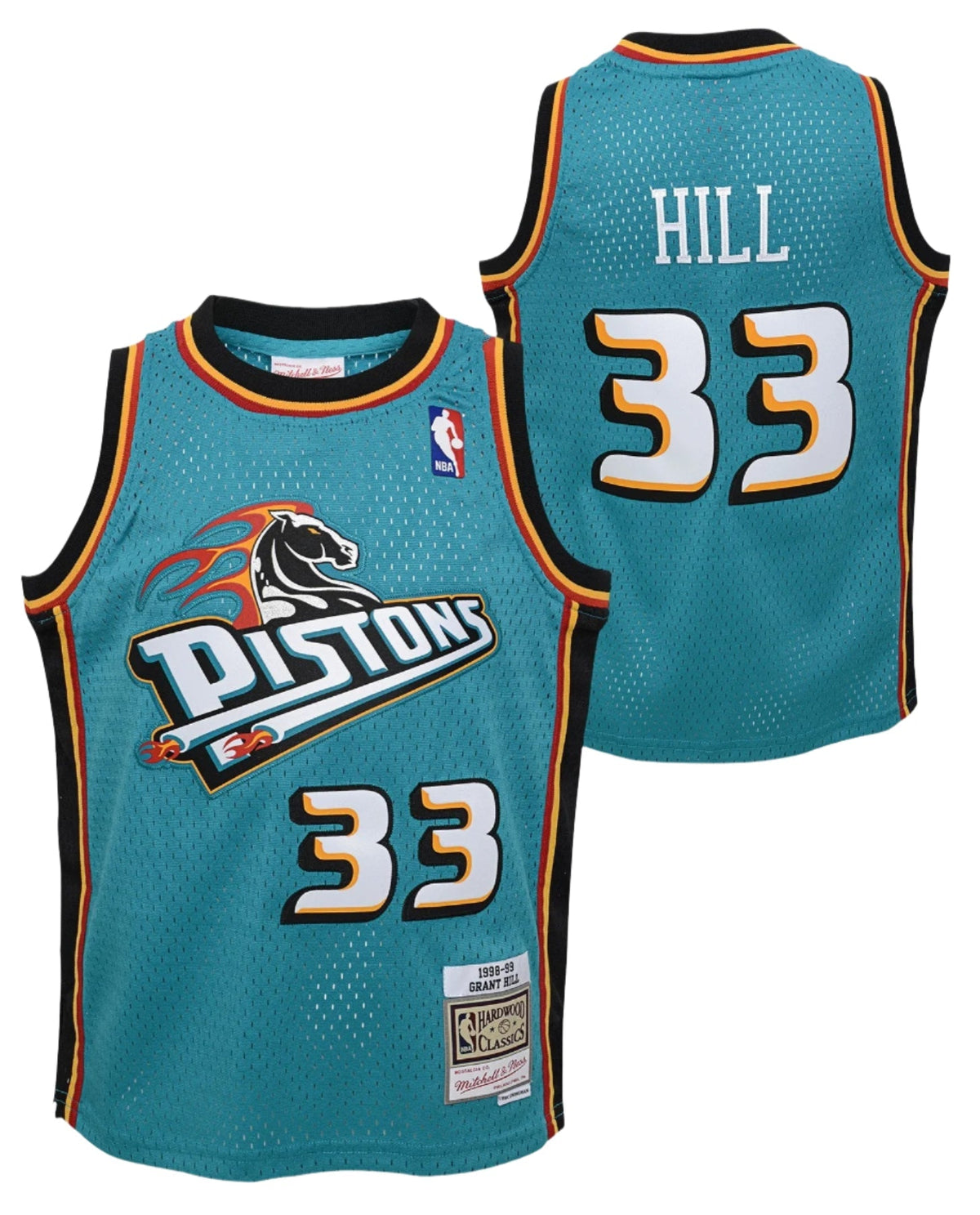 Detroit Pistons Grant Hill Mitchell & Ness Teal 1998-99 Hardwood Classics Swingman Jersey - image 1