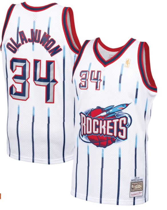Houston Rockets Hakeem Olajuwon 1996-97 Mitchell & Ness White Basketball Jersey - image 1