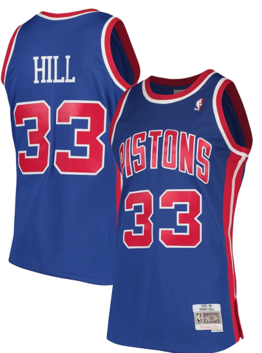 Detroit Pistons Grant Hill 1995-96 Mitchell & Ness Blue Basketball Jersey - image 1