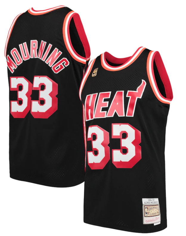 Miami Heat Alonzo Mourning 1996-97 Mitchell & Ness Black Basketball Jersey - image 1