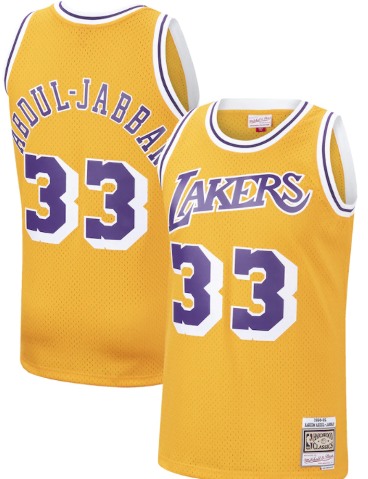 Los Angeles Lakers Kareem Abdul-Jabbar Gold 1984-85 Hardwood Classics Swingman Jersey - image 1