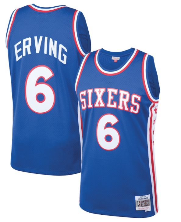 Philadelphia 76ers Julius Erving 1976-77 Mitchell & Ness Blue Basketball Jersey - image 1