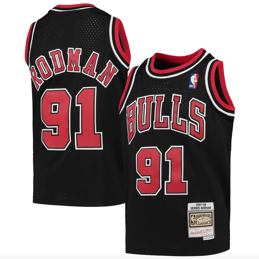 Chicago Bulls Dennis Rodman Mitchell & Ness Black 1997-98 Hardwood Classics Swingman Jersey - image 1