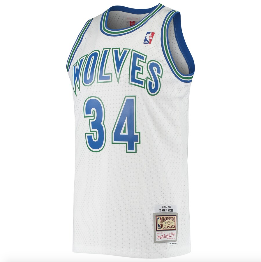 Mens Minnesota Timberwolves Isaiah Rider Mitchell & Ness White 1995-96 Hardwood Classics Swingman Jersey - image 2