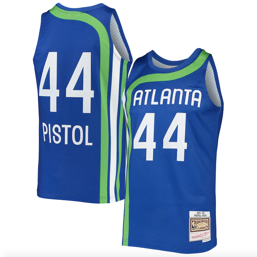 Men's Atlanta Hawks Pete Maravich Mitchell & Ness Blue 1971-72 Hardwood Classics Swingman Jersey - image 1