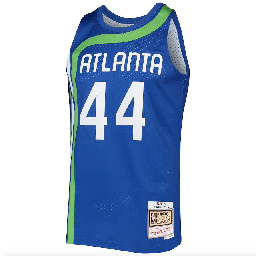 Men's Atlanta Hawks Pete Maravich Mitchell & Ness Blue 1971-72 Hardwood Classics Swingman Jersey - image 2
