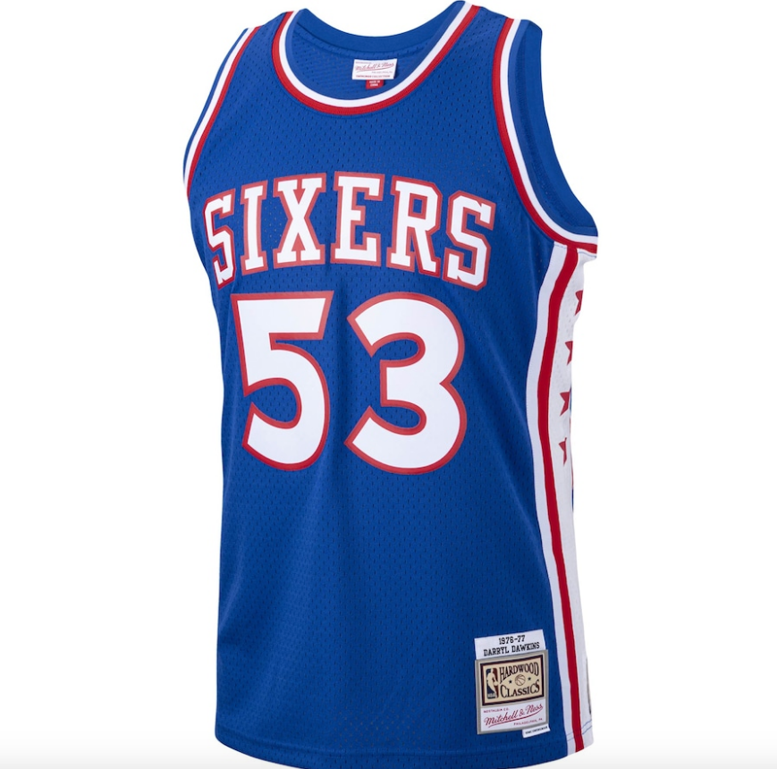 Men's Mitchell & Ness Darryl Dawkins Royal Philadelphia 76ers 1976-77 Hardwood Classics Swingman Player Jersey - image 2