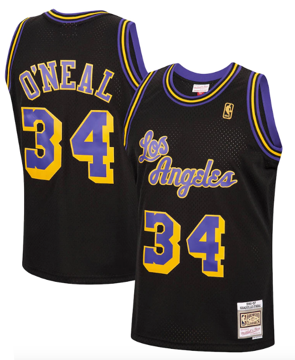 Men's Los Angeles Lakers Shaquille O'Neal Mitchell & Ness Black 1996-97 Hardwood Classics Reload Swingman Jersey-Black - image 1