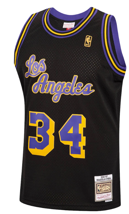Men's Los Angeles Lakers Shaquille O'Neal Mitchell & Ness Black 1996-97 Hardwood Classics Reload Swingman Jersey-Black - image 2
