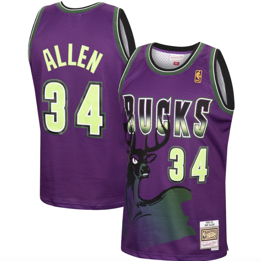 Men's Ray Allen Milwaukee Bucks Mitchell & Ness 1996-97 Hardwood Classics Reload Swingman Jersey - Purple - image 1