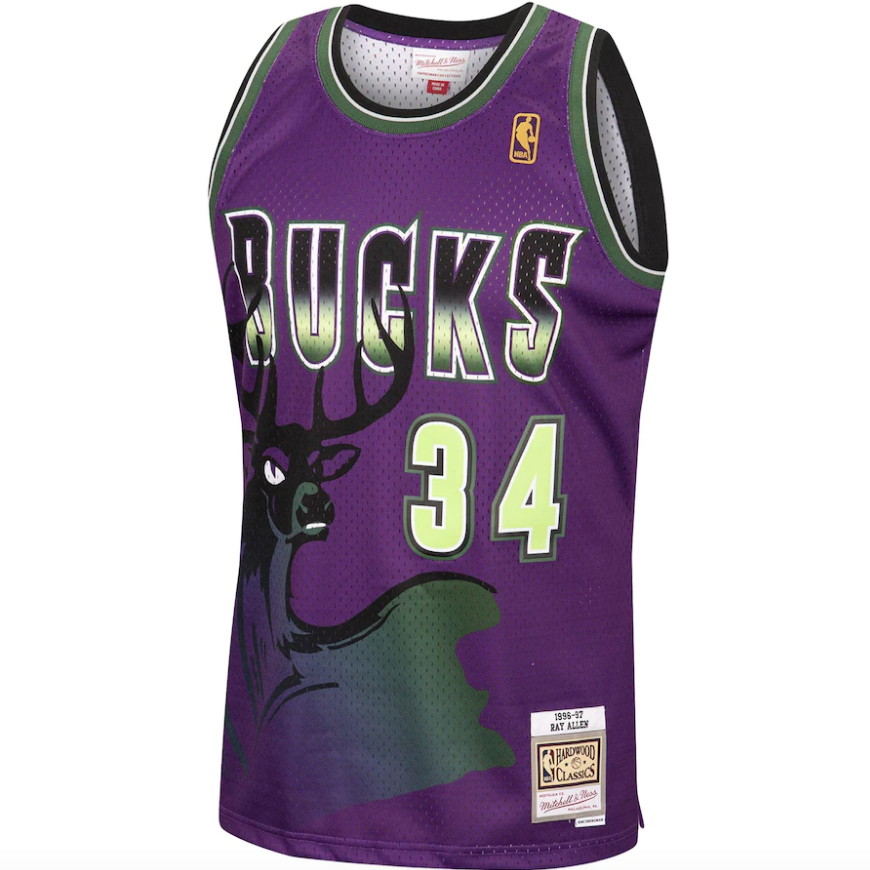Men's Ray Allen Milwaukee Bucks Mitchell & Ness 1996-97 Hardwood Classics Reload Swingman Jersey - Purple - image 2