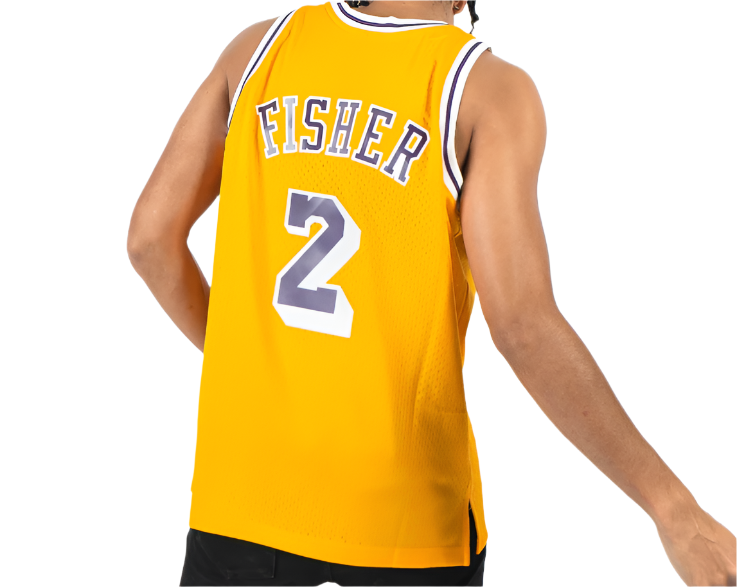 Men's Los Angeles Lakers Derek Fisher Mitchell & Ness Gold 1996-97 Hardwood Classics Swingman Jersey - image 2