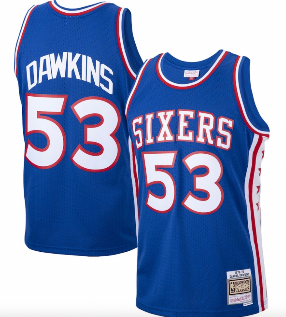 Men's Mitchell & Ness Darryl Dawkins Royal Philadelphia 76ers 1976-77 Hardwood Classics Swingman Player Jersey - image 1