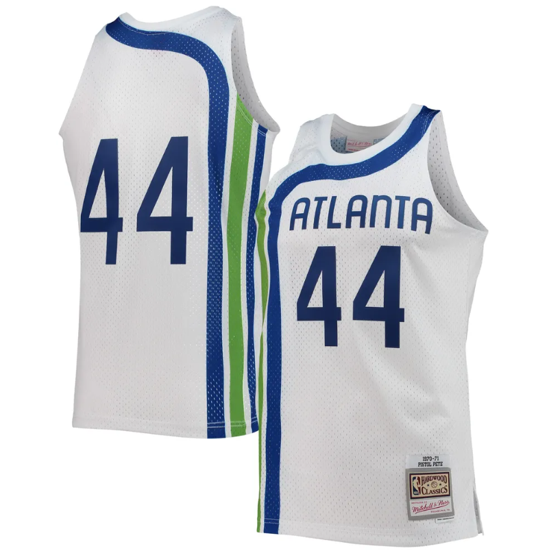 Men's Atlanta Hawks Pete Maravich Mitchell & Ness White 1971-72 Hardwood Classics Swingman Jersey - image 1