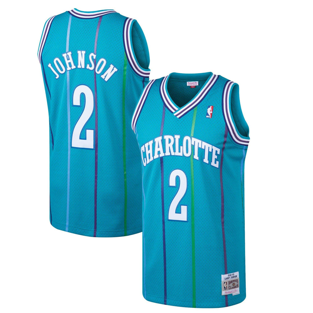 Men's Mitchell & Ness Larry Johnson Charlotte Hornets Teal 1992-93 Hardwood Classics Swingman Jersey - image 1
