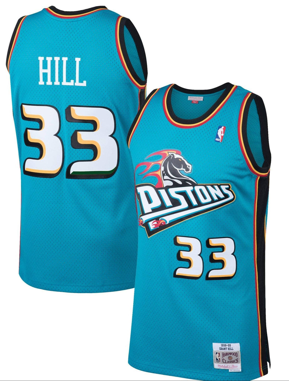 Men's Detroit Pistons Grant Hill Mitchell & Ness Teal 1998-99 Hardwood Classics Swingman Jersey - image 1