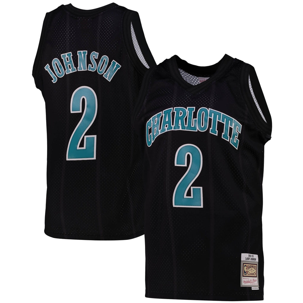 Men's Charlotte Hornets Larry Johnson Black Team Color Swingman Jersey by Mitchell & Ness - image 1