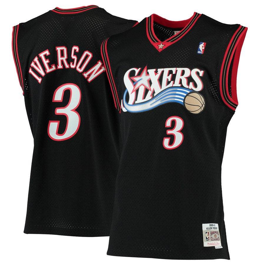 Philadelphia 76ers Allen Iverson Mitchell & Ness Black 2000-01 Hardwood Classics Swingman Jersey - image 1