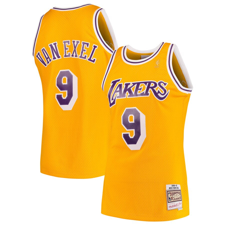 Men's Mitchell & Ness Nick Van Exel Los Angeles Lakers Gold 1996-97 Hardwood Classics Swingman Jersey - image 1