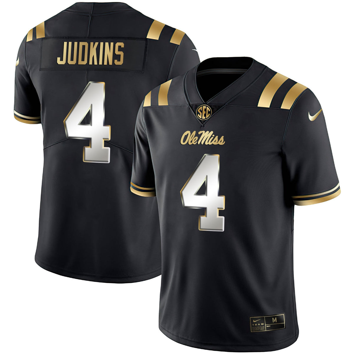Men's Ole Miss Rebels Black Limited & Gold Vapor Jersey - All Stitched - image 2