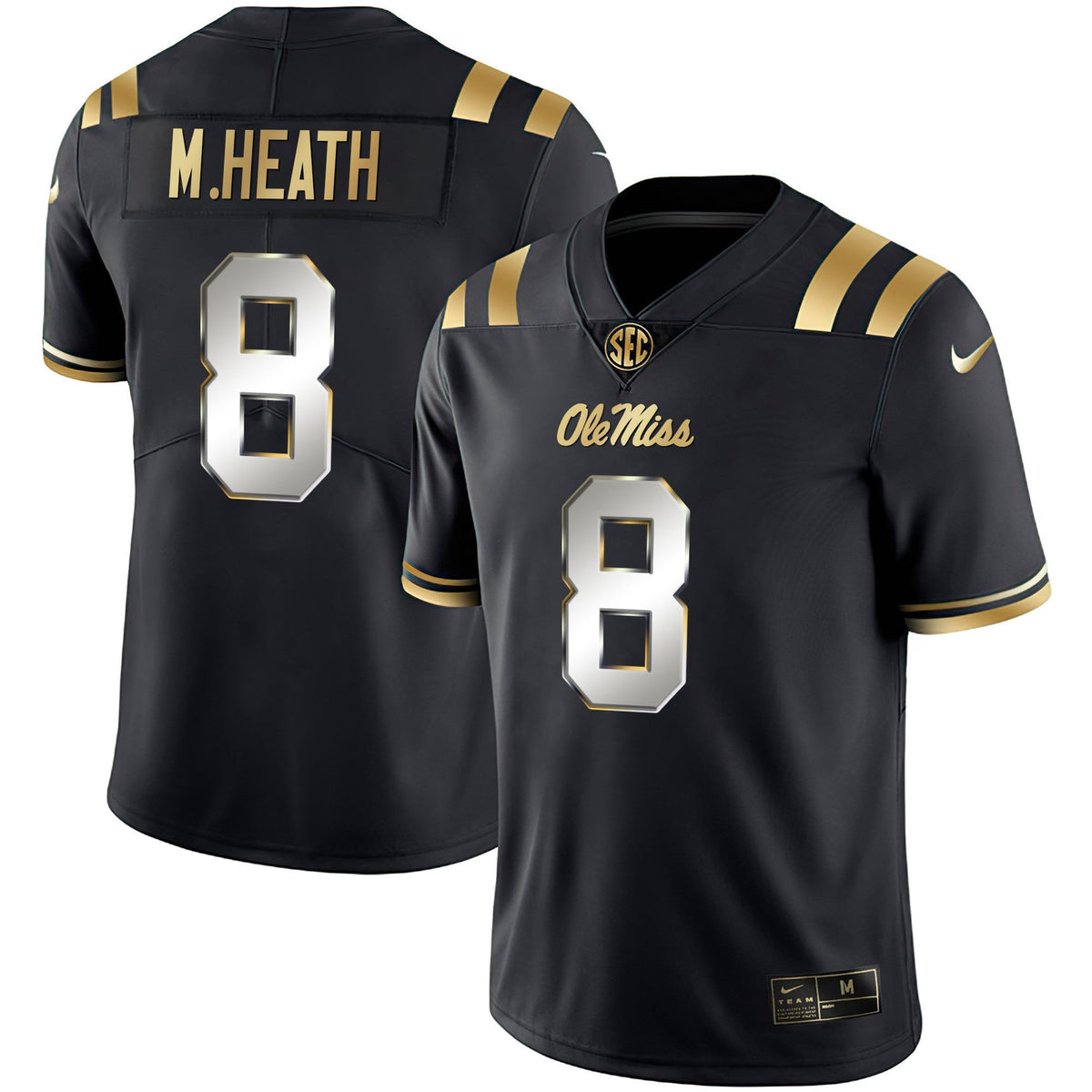 Men's Ole Miss Rebels Black Limited & Gold Vapor Jersey - All Stitched - image 3