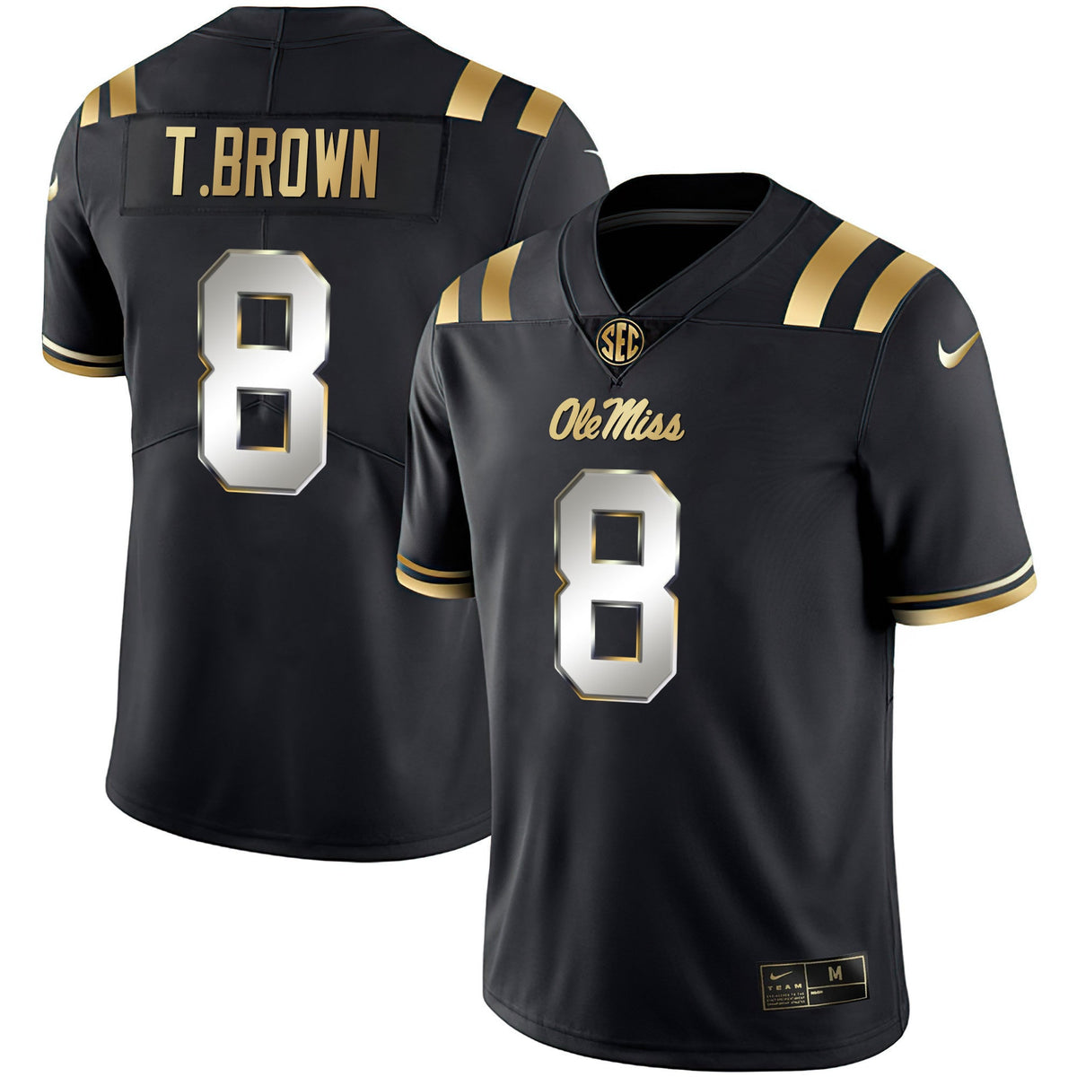Men's Ole Miss Rebels Black Limited & Gold Vapor Jersey - All Stitched - image 4