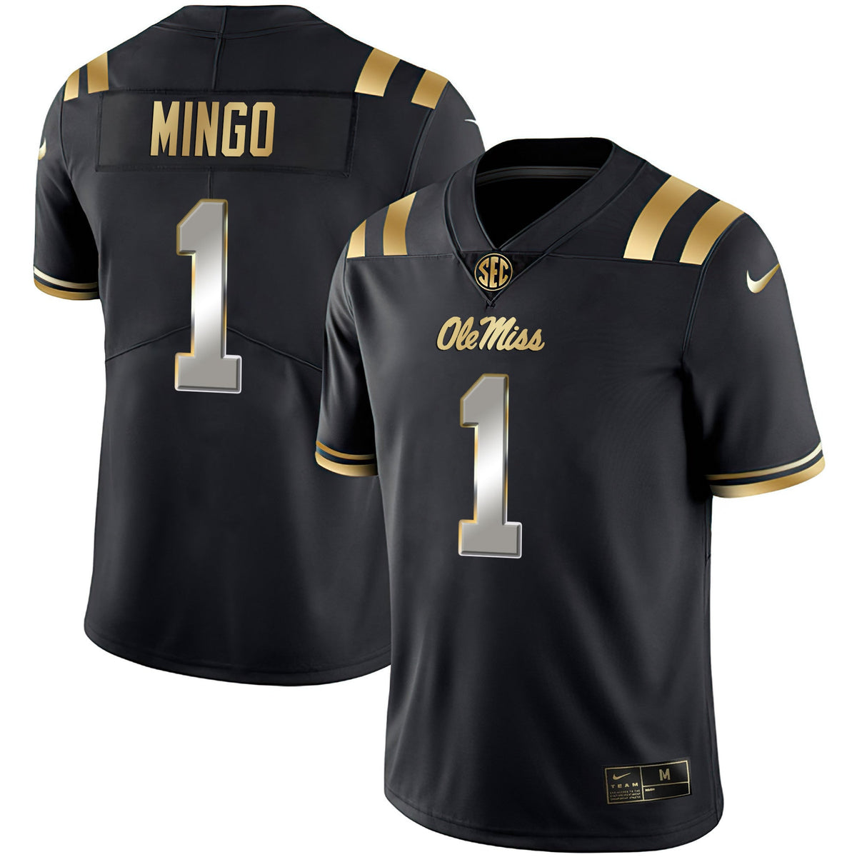 Men's Ole Miss Rebels Black Limited & Gold Vapor Jersey - All Stitched - image 6