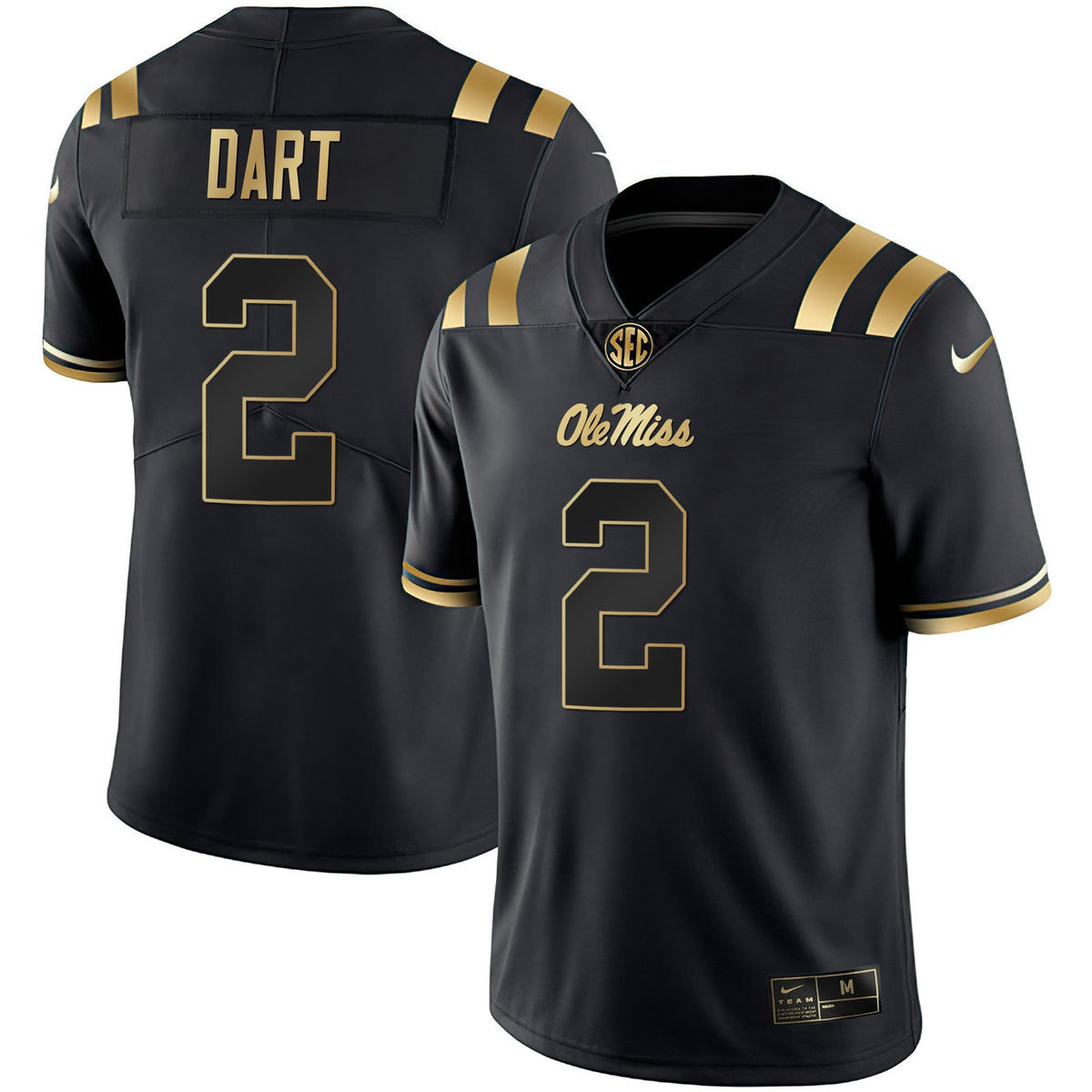 Men's Ole Miss Rebels Black Limited & Gold Vapor Jersey - All Stitched - image 7