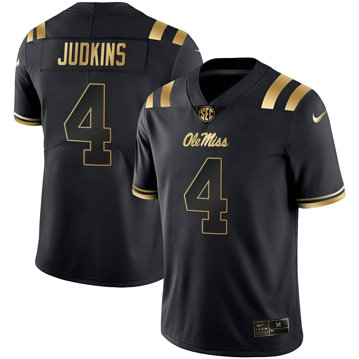 Men's Ole Miss Rebels Black Limited & Gold Vapor Jersey - All Stitched - image 8