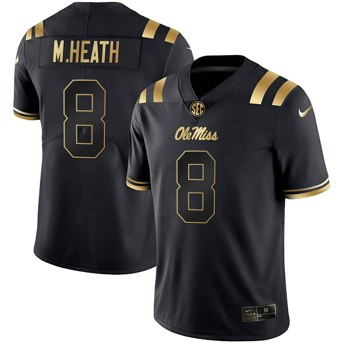 Men's Ole Miss Rebels Black Limited & Gold Vapor Jersey - All Stitched - image 9
