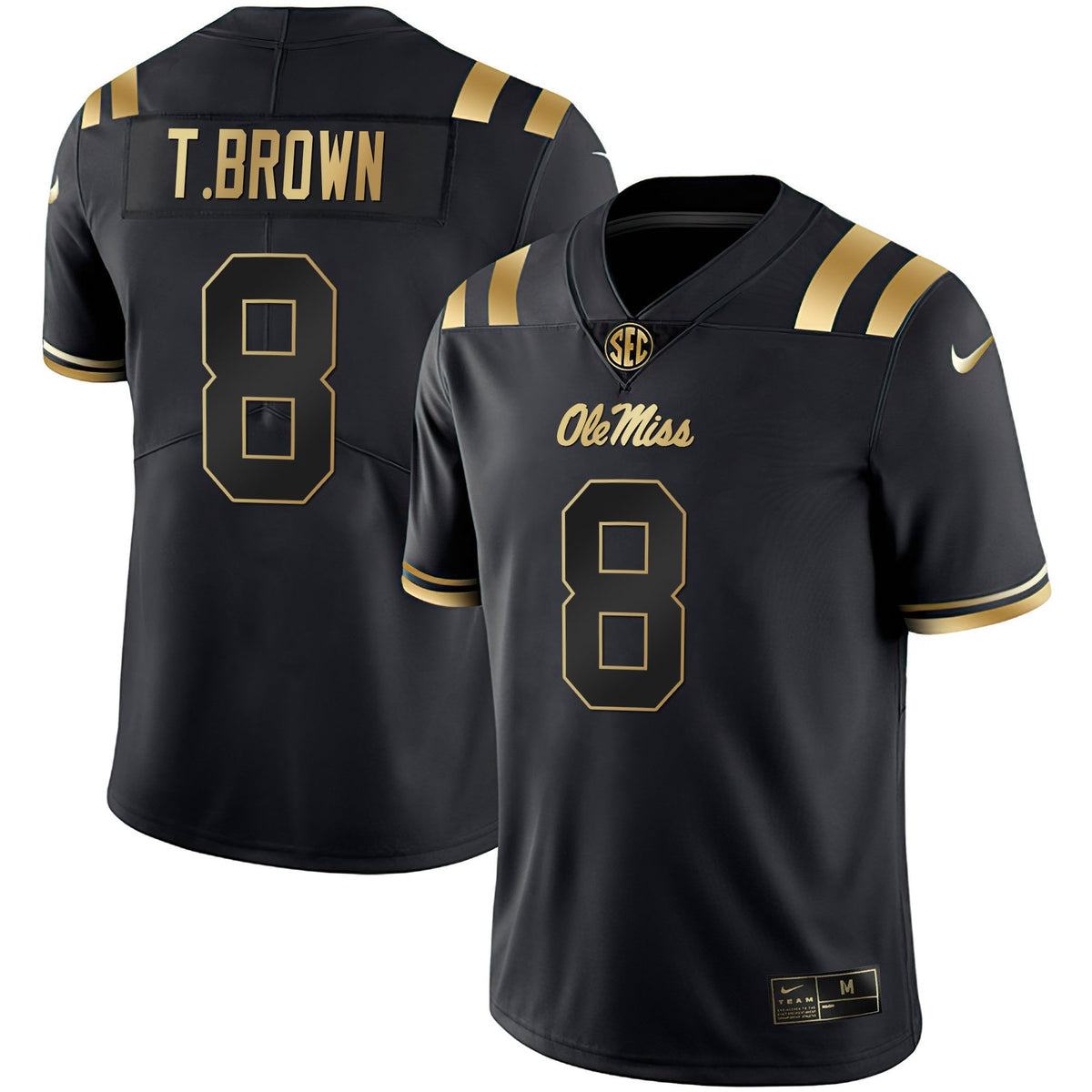 Men's Ole Miss Rebels Black Limited & Gold Vapor Jersey - All Stitched - image 10
