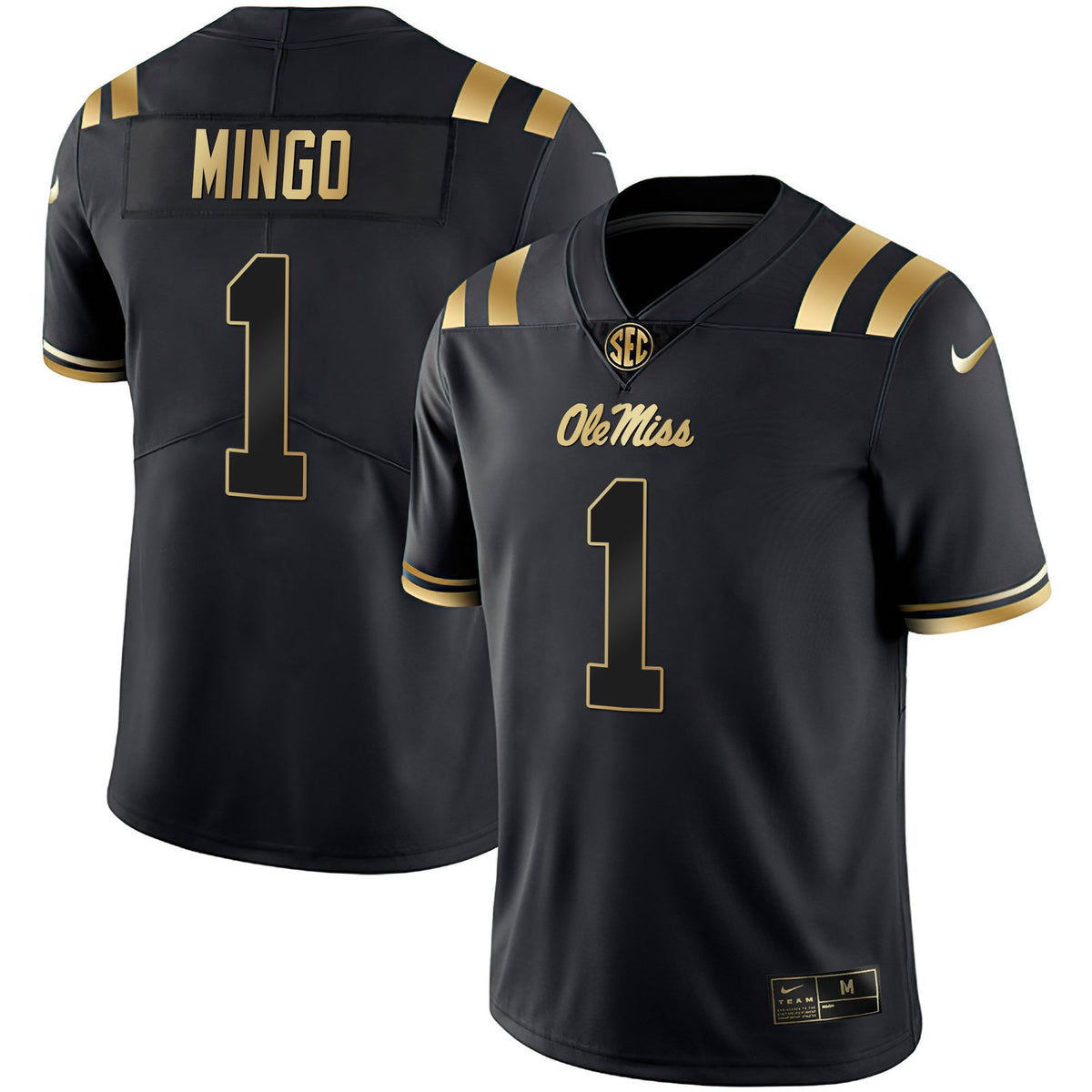 Men's Ole Miss Rebels Black Limited & Gold Vapor Jersey - All Stitched - image 12