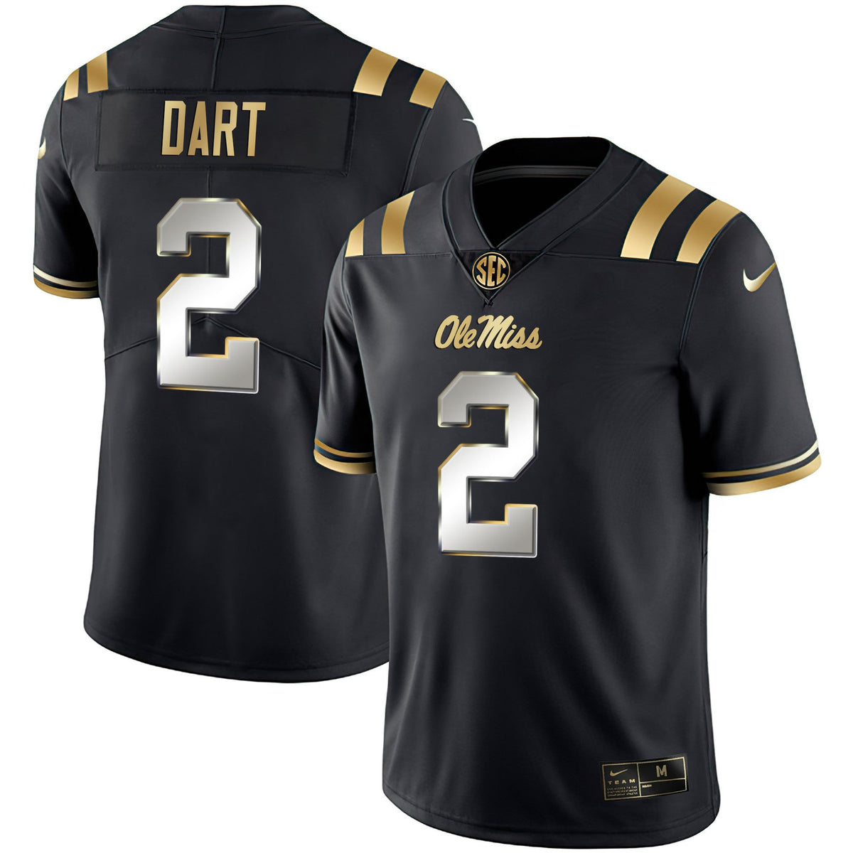 Men's Ole Miss Rebels Black Limited & Gold Vapor Jersey - All Stitched - image 1