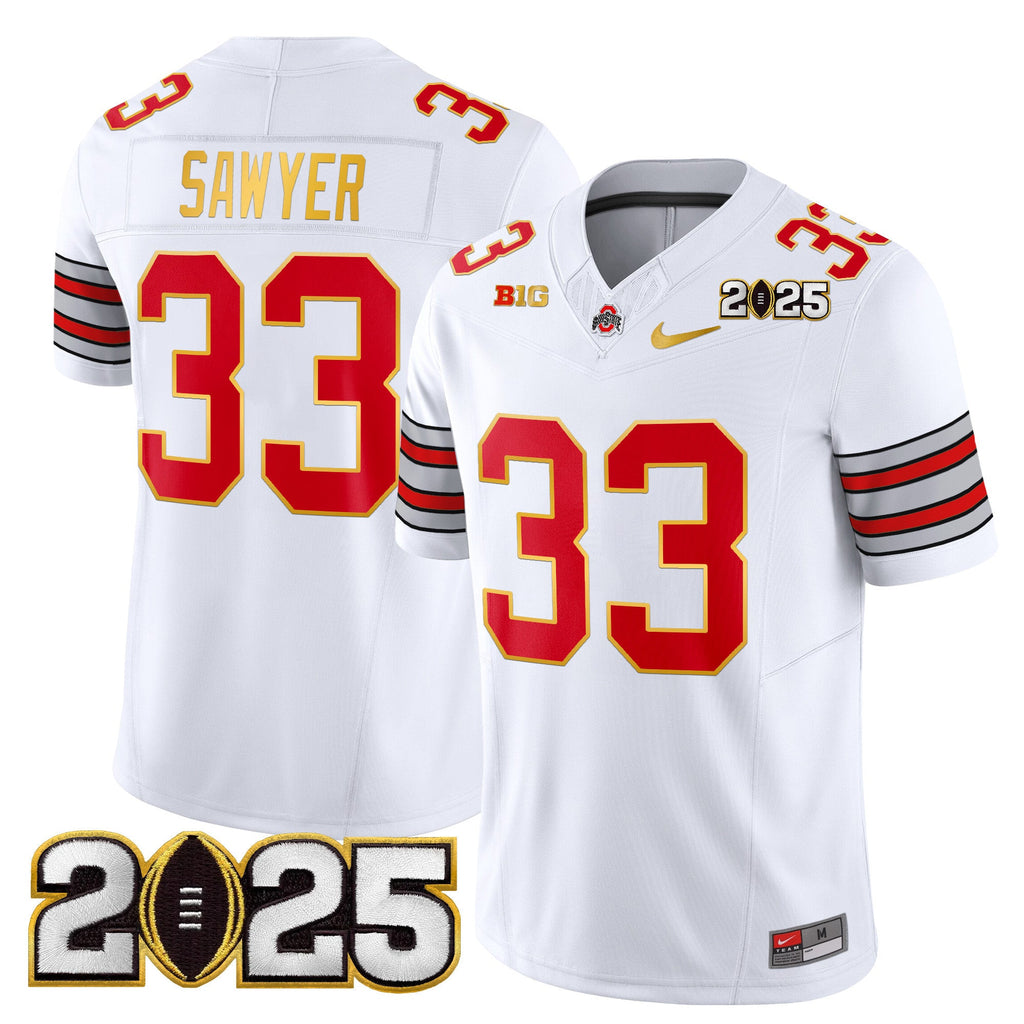 Men's Ohio State Buckeyes 'Heritage Stripe' 2025 CFP Final Patch Gold Trim Vapor Limited Jersey - All Stitched - image 9