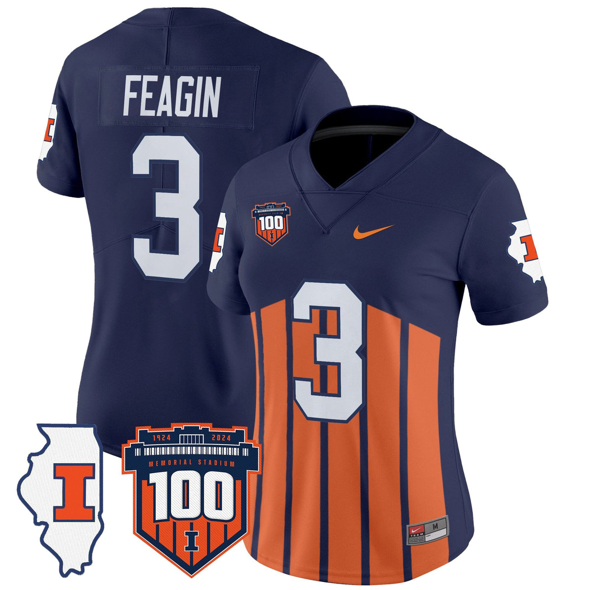 Women's Illinois Fighting Illini 100th Memorial Stadium Patch Vapor Limited Jersey - All Stitched - image 3