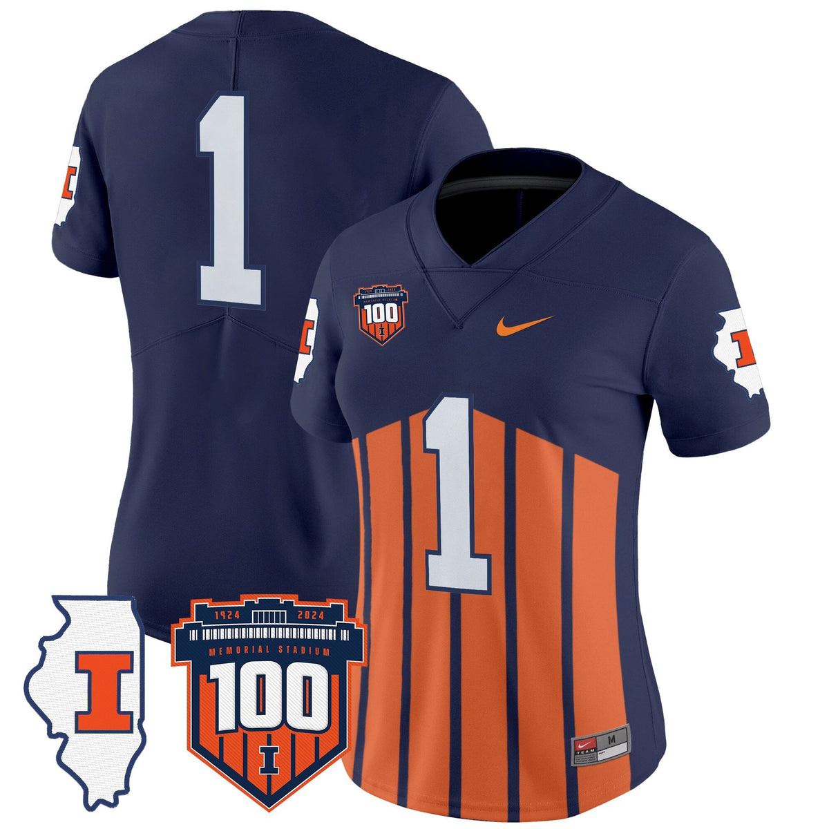 Women's Illinois Fighting Illini 100th Memorial Stadium Patch Vapor Limited Jersey - All Stitched - image 8