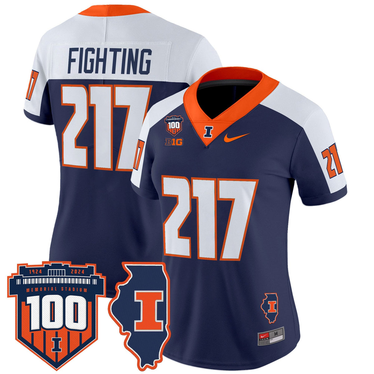 Women's Illinois Fighting Illini 100th Memorial Stadium Patch Vapor Limited Jersey - All Stitched - image 10