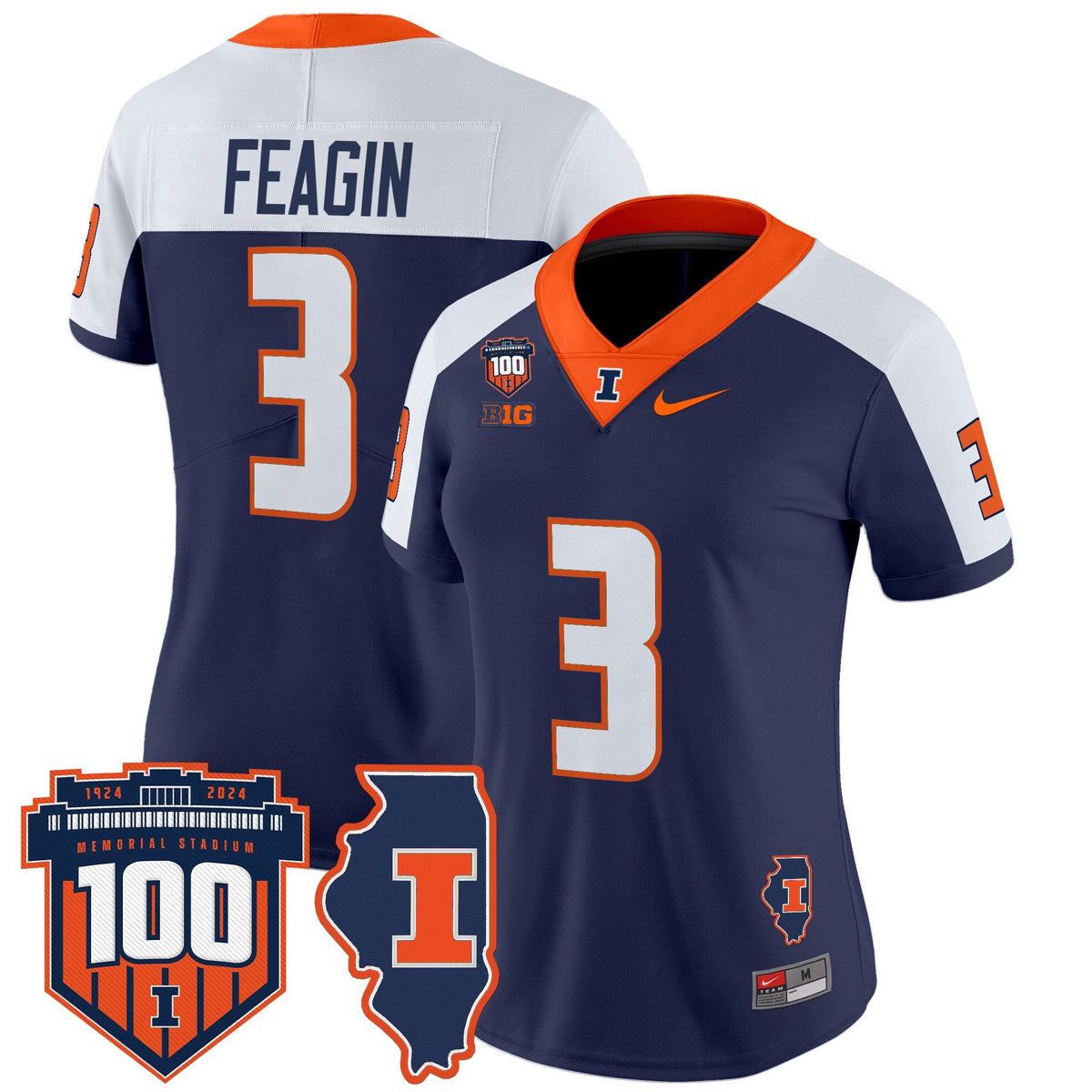 Women's Illinois Fighting Illini 100th Memorial Stadium Patch Vapor Limited Jersey - All Stitched - image 11