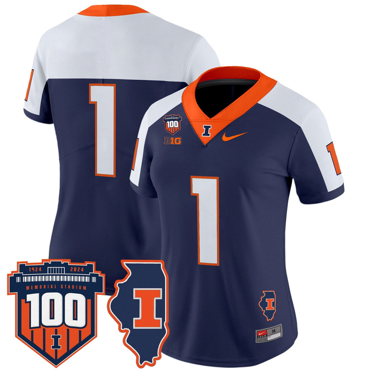 Women's Illinois Fighting Illini 100th Memorial Stadium Patch Vapor Limited Jersey - All Stitched - image 16