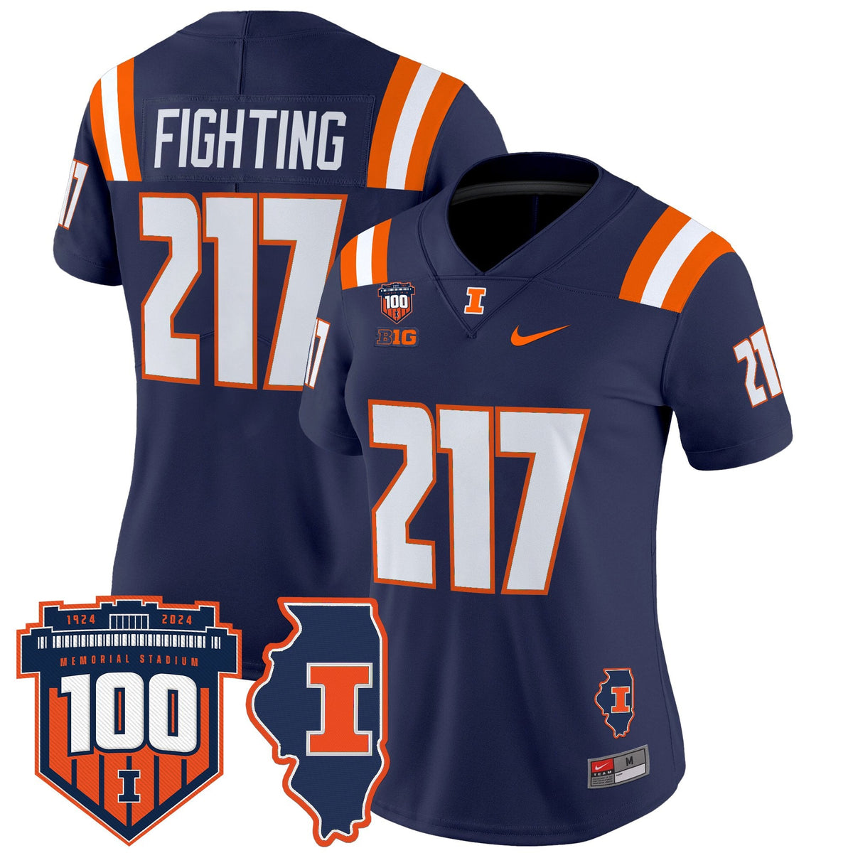 Women's Illinois Fighting Illini 100th Memorial Stadium Patch Vapor Limited Jersey - All Stitched - image 26