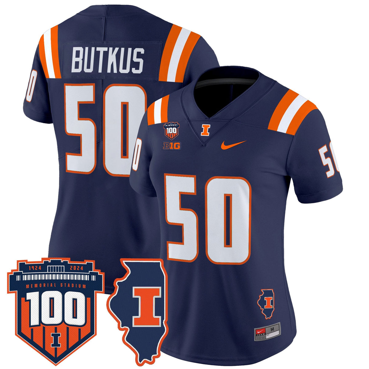 Women's Illinois Fighting Illini 100th Memorial Stadium Patch Vapor Limited Jersey - All Stitched - image 28