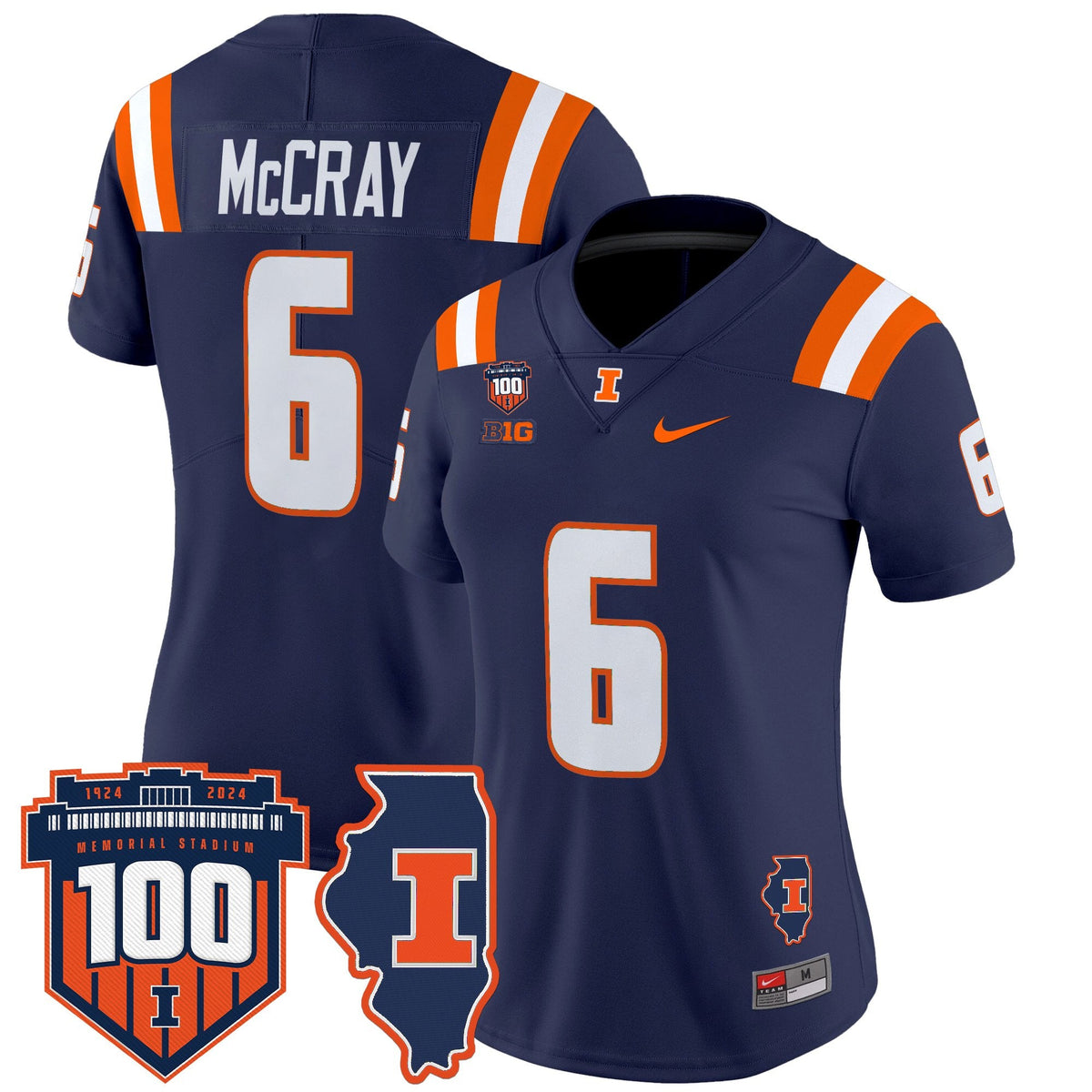 Women's Illinois Fighting Illini 100th Memorial Stadium Patch Vapor Limited Jersey - All Stitched - image 31