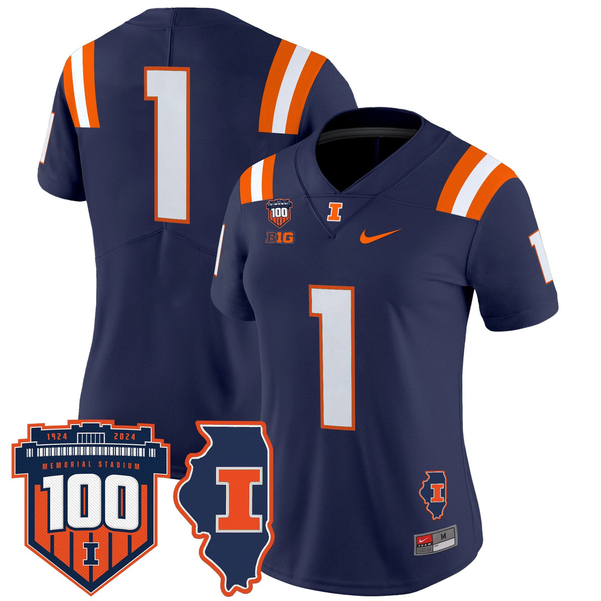 Women's Illinois Fighting Illini 100th Memorial Stadium Patch Vapor Limited Jersey - All Stitched - image 32