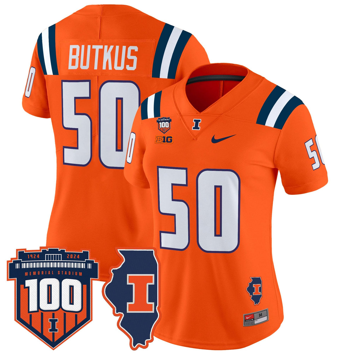 Women's Illinois Fighting Illini 100th Memorial Stadium Patch Vapor Limited Jersey - All Stitched - image 36