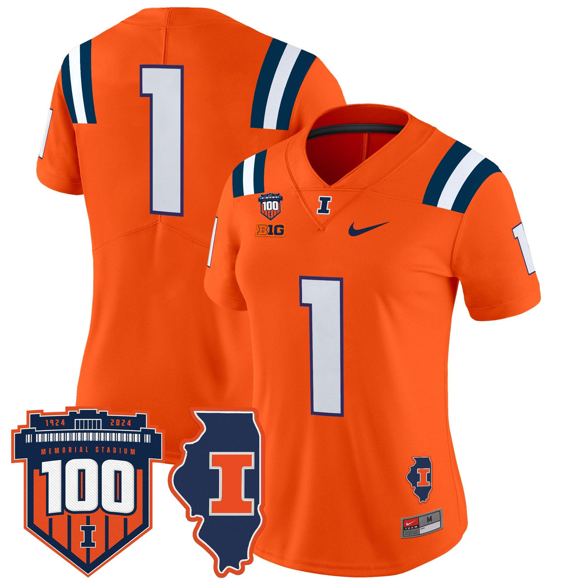 Women's Illinois Fighting Illini 100th Memorial Stadium Patch Vapor Limited Jersey - All Stitched - image 40