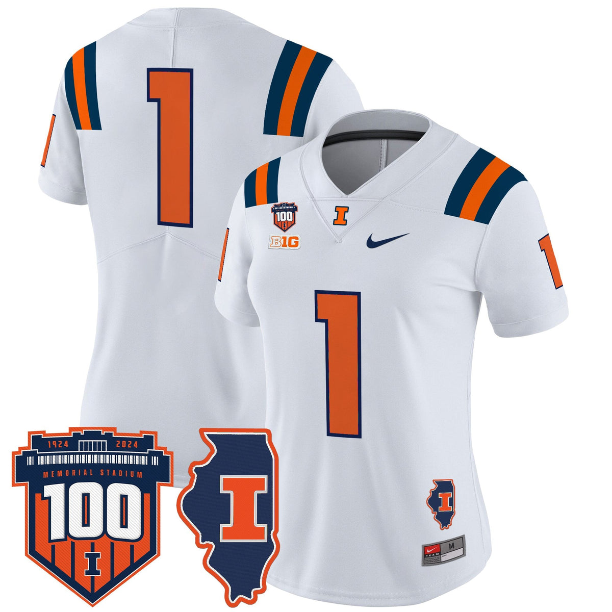 Women's Illinois Fighting Illini 100th Memorial Stadium Patch Vapor Limited Jersey - All Stitched - image 48