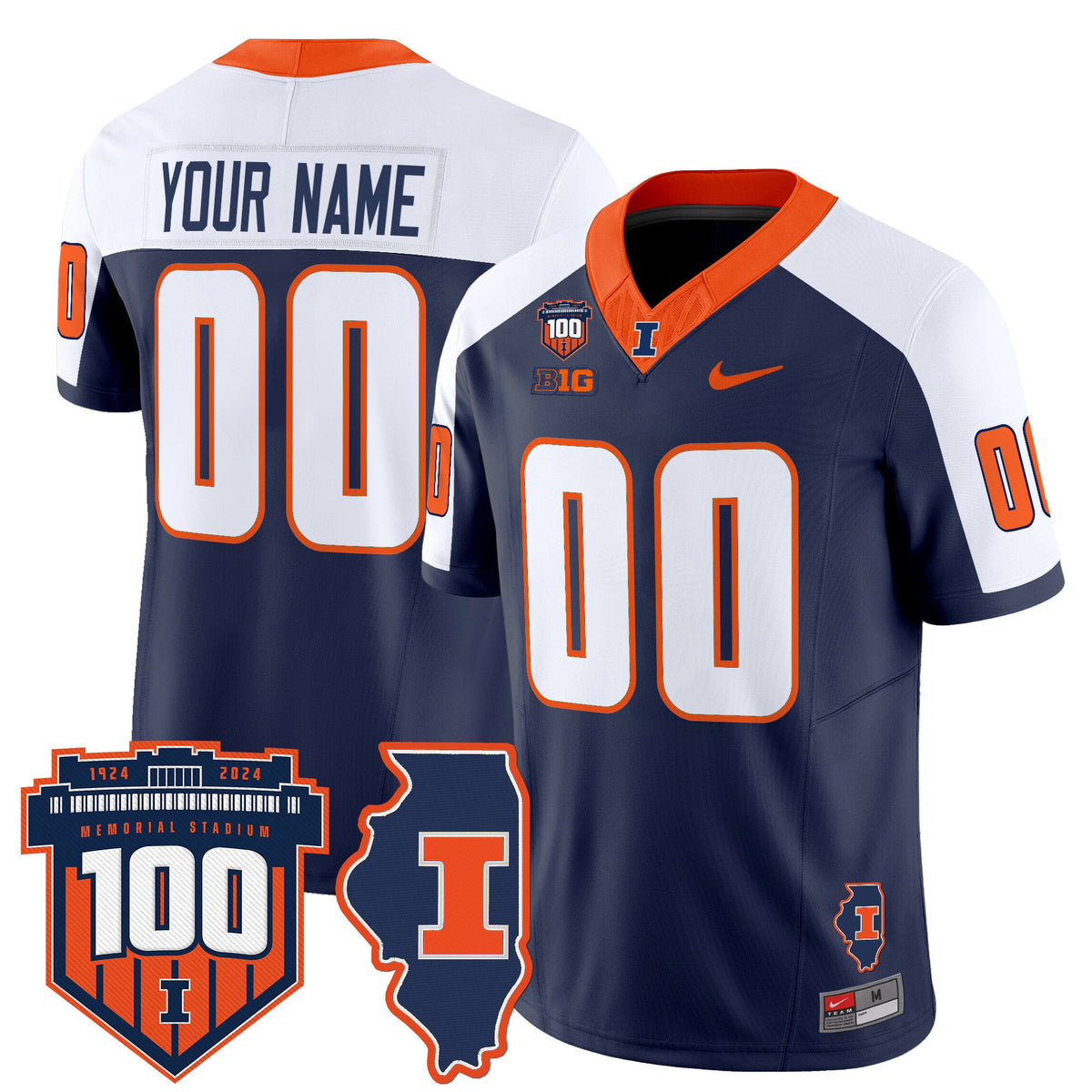 Illinois Fighting Illini 100th Memorial Stadium Patch Vapor Limited Custom Jersey - All Stitched - image 2